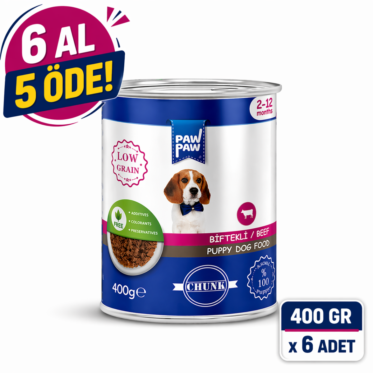 Yavru Köpek Maması Konserve Yaş Mama Biftekli Jöleli 400 Gr – 6 Al 5 Öde