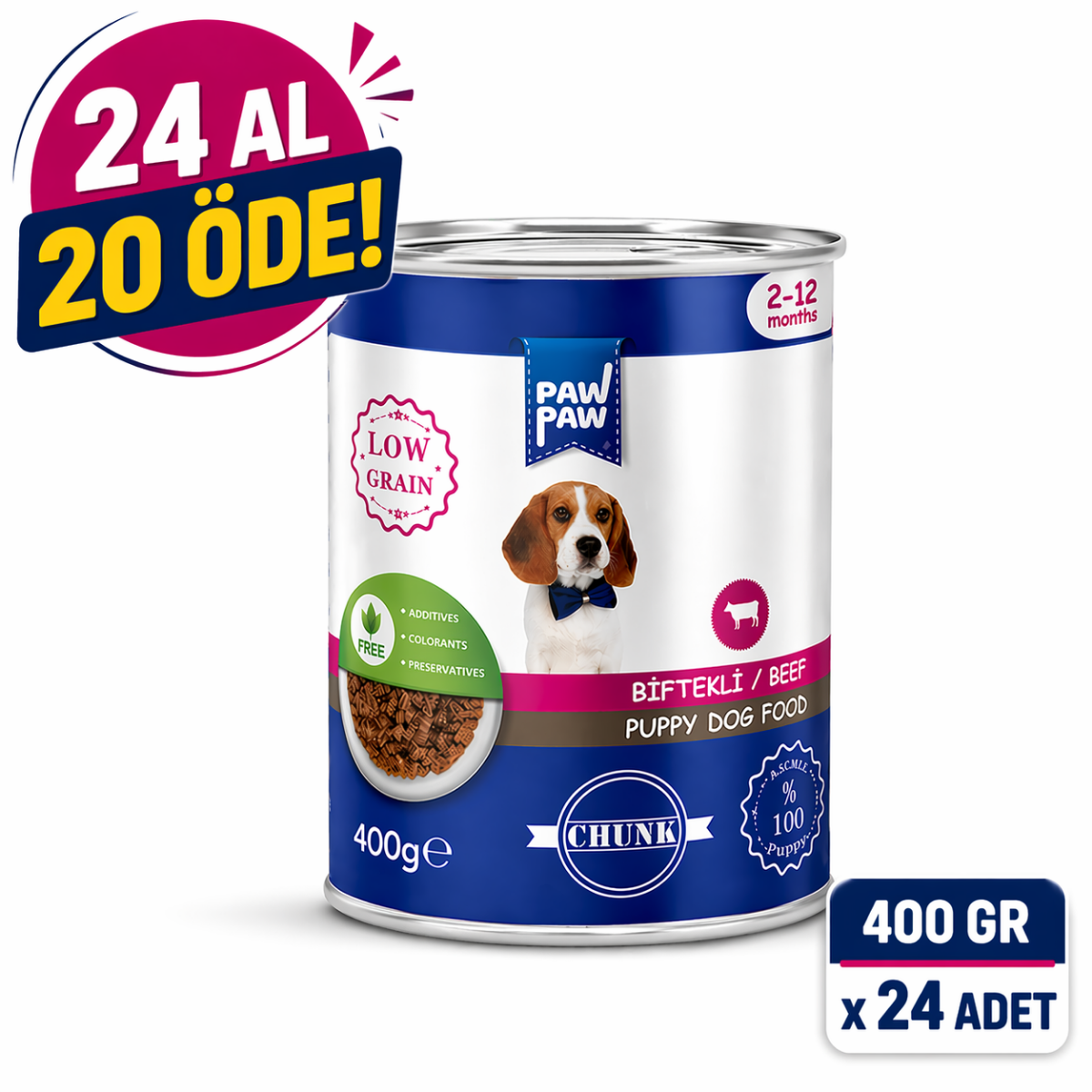 Yavru Köpek Maması Konserve Yaş Mama Biftekli Jöleli 400 Gr – 24 Al 20 Öde
