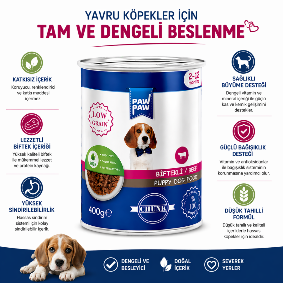 Yavru Köpek Maması Konserve Yaş Mama Biftekli Jöleli 400 Gr – 24 Al 20 Öde