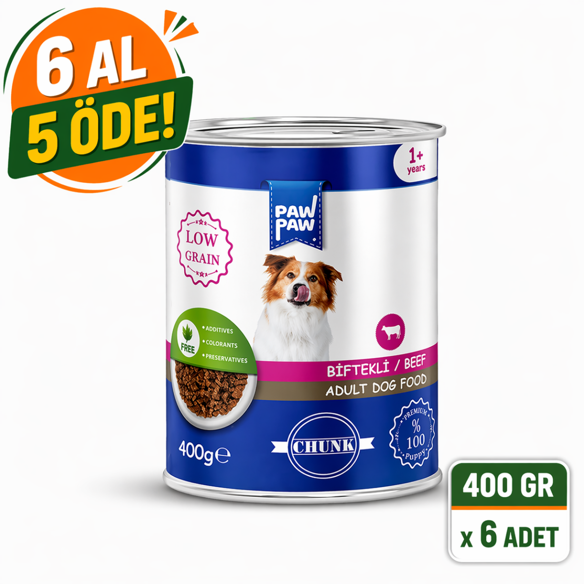 Biftekli Yetişkin Köpek Konservesi 400 gr | 6 Al 5 Öde