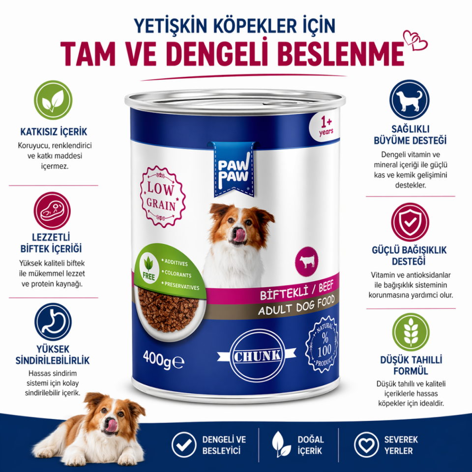 Biftekli Yetişkin Köpek Konservesi 400 gr | 12 Al 10 Öde