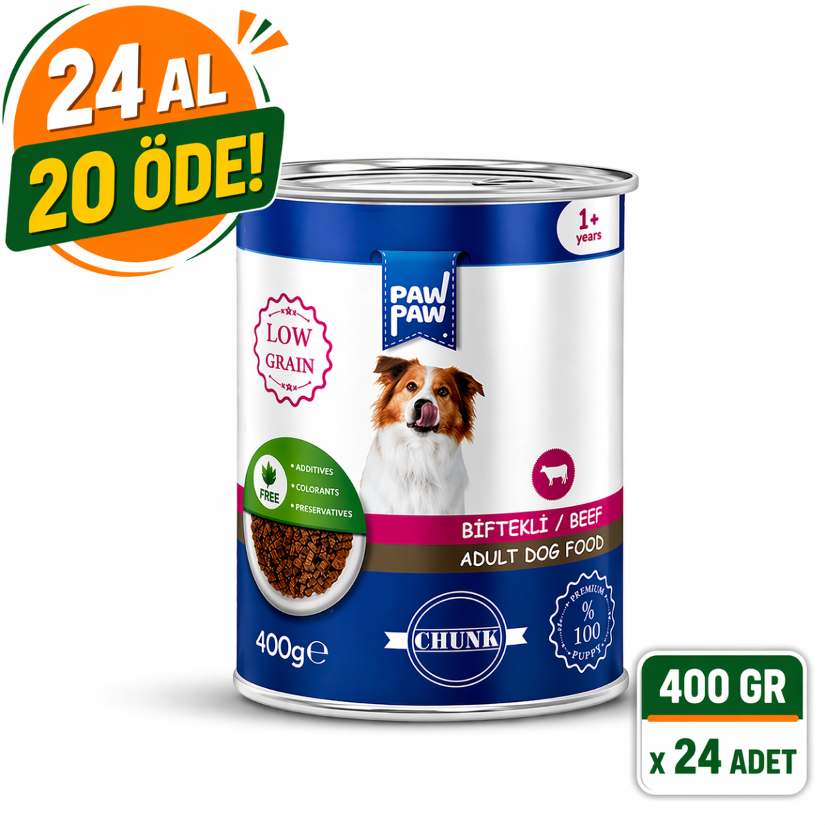 Biftekli Yetişkin Köpek Konservesi 400 gr | 24 Al 20 Öde