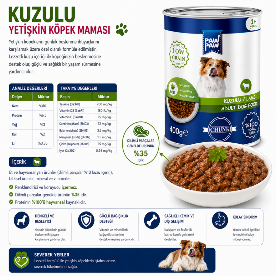 Kuzulu Yetişkin Köpek Konservesi 400 gr | 24 Al 20 Öde