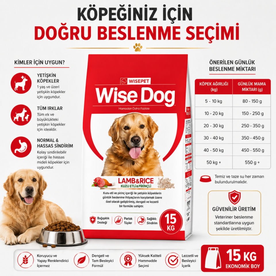 Kuzu Etli ve Pirinçli Yetişkin Köpek Maması 15 kg
