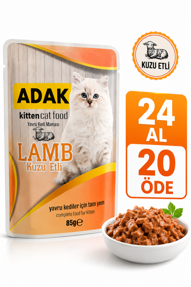 Kitten Yavru Kedi Yaş Mama Pouch Kuzu Etli 85 gr x 24 Adet (24 Al 20 Öde)