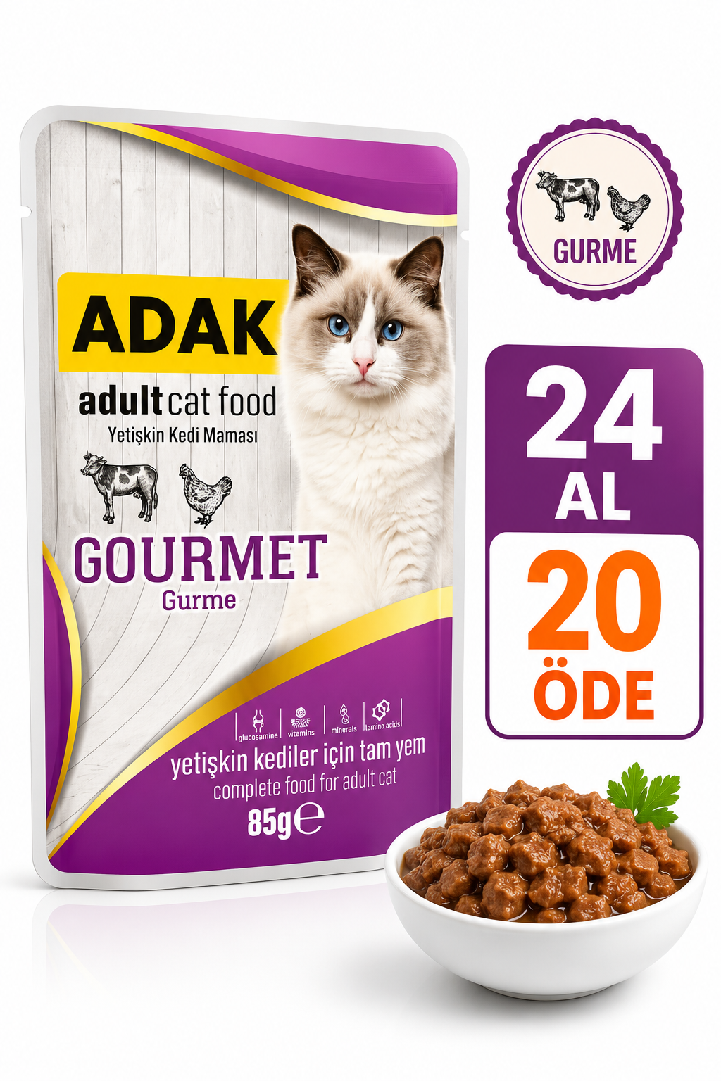 Adult Gourmet Yetişkin Kedi Yaş Mama Pouch 85 gr x 24 Adet (24 Al 20 Öde)