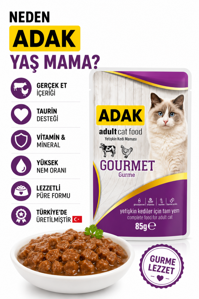 Adult Gourmet Yetişkin Kedi Yaş Mama Pouch 85 gr x 24 Adet (24 Al 20 Öde)