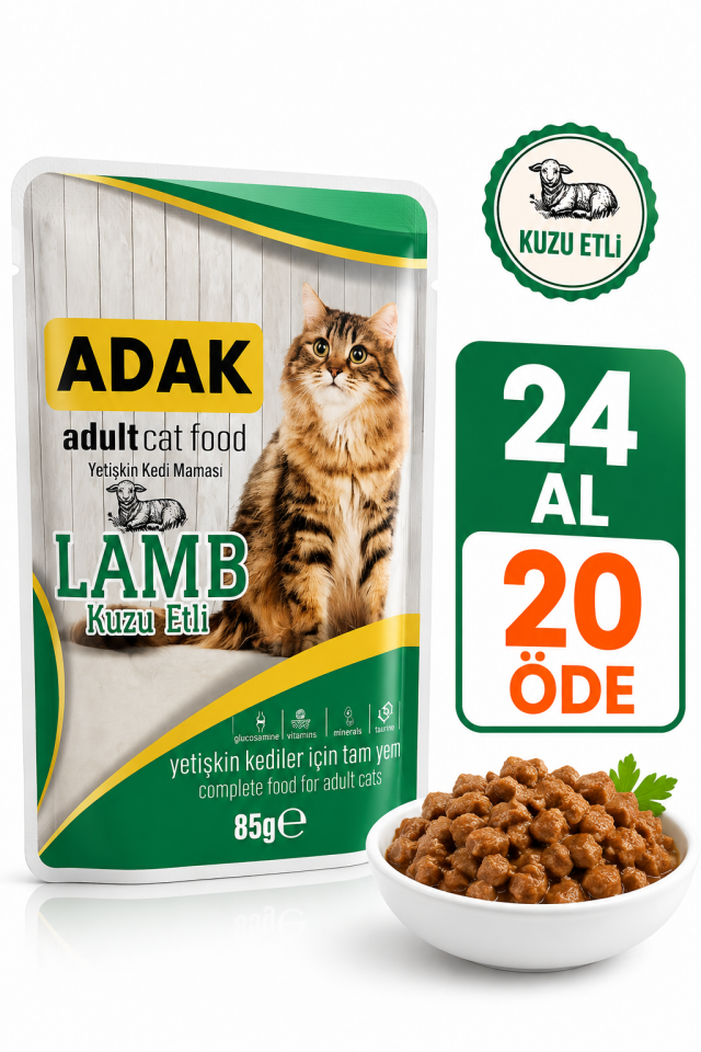 Adult Yetişkin Kedi Yaş Mama Pouch Kuzu Etli 85 gr x 24 Adet (24 Al 20 Öde)