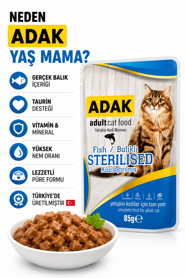 Sterilised Kısırlaştırılmış Yetişkin Kedi Yaş Mama Pouch Balıklı 85 gr x 24 Adet (24 Al 20 Öde)