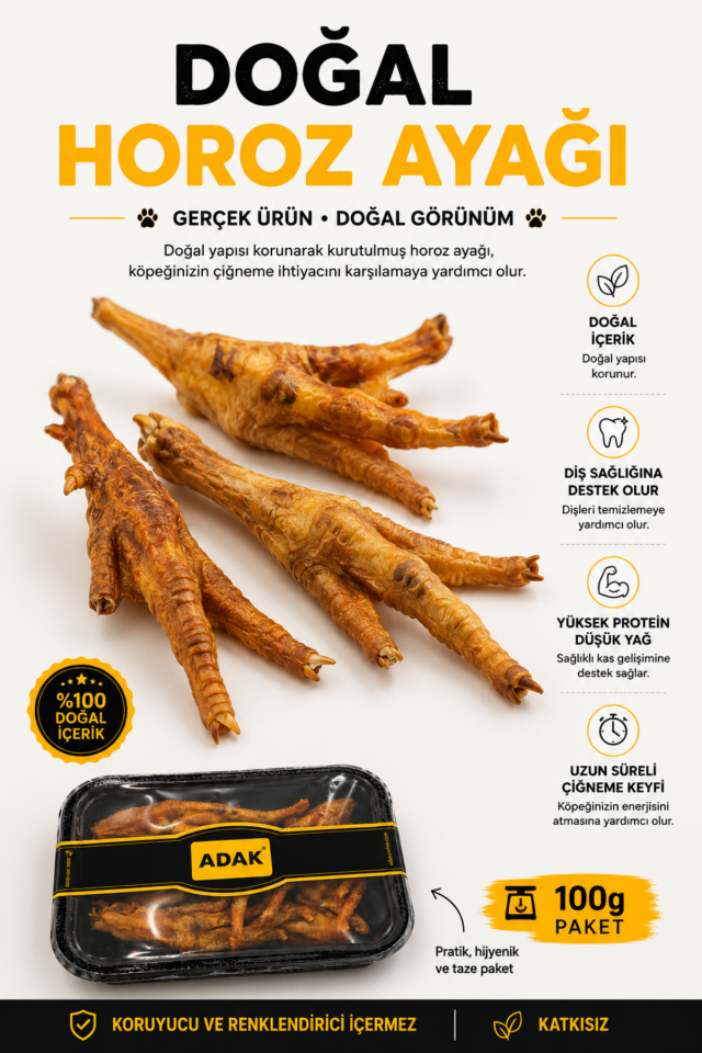 Doğal Horoz Ayağı Köpek Ödül Maması 100 Gr Kurutulmuş