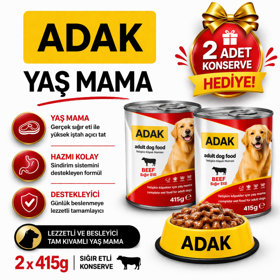 Kuzu Etli Pirinçli Yetişkin Köpek Maması 15 KG + 2 Adet ADAK Sığır Etli Konserve Hediye