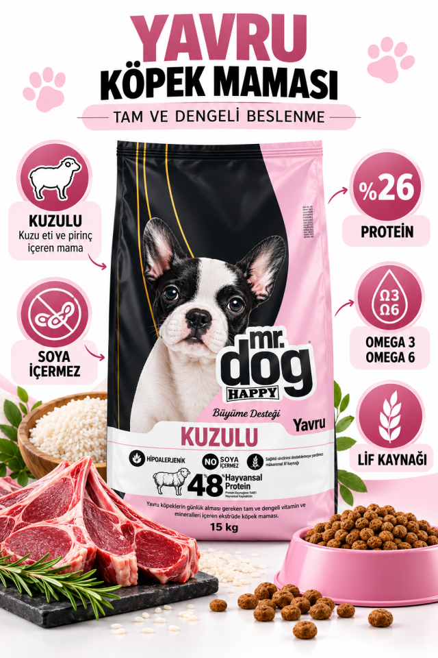 Kuzulu ve Pirinçli Yavru Köpek Maması 15 Kg