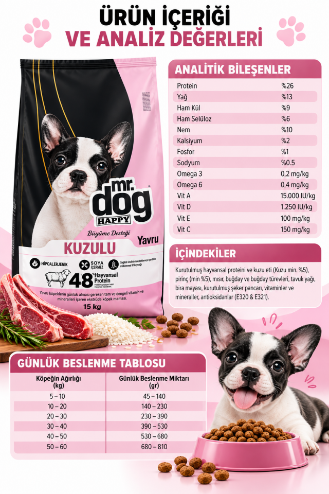 Kuzulu ve Pirinçli Yavru Köpek Maması 15 Kg