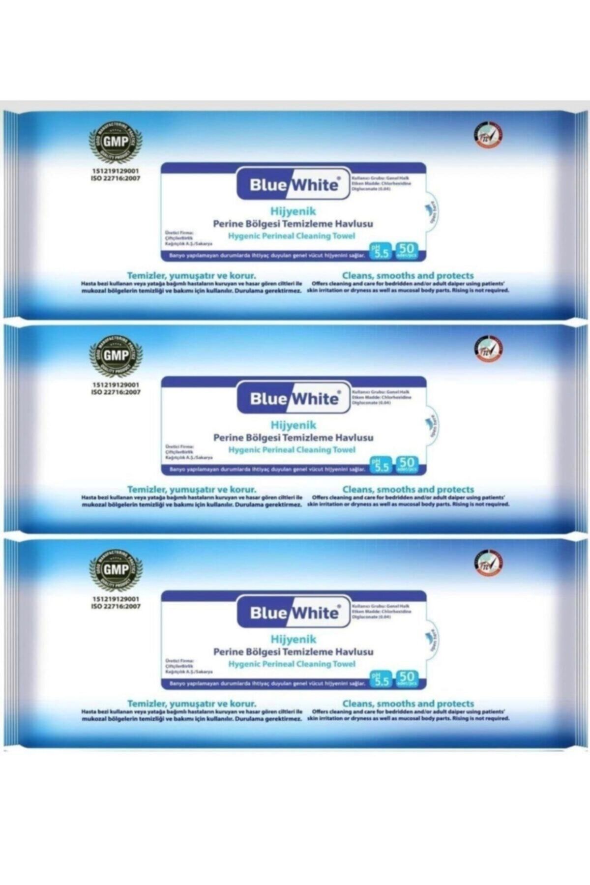 Blue White Perine Bölgesi Vücut Temizleme Havlusu Mendili 50li 3 Paket 150 Kullanım