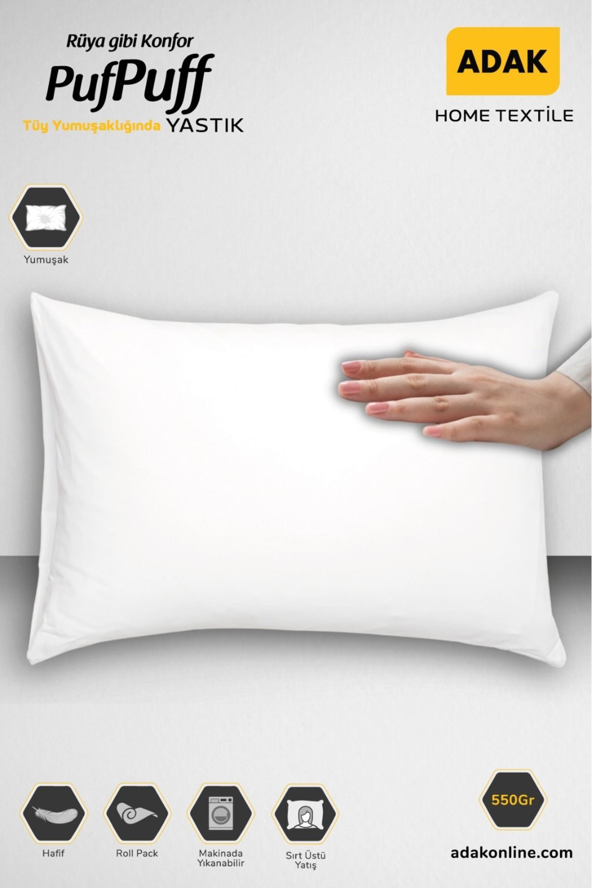 Puf Puff Roll Pack Elyaf Yastık 50x70 Cm 550 gram