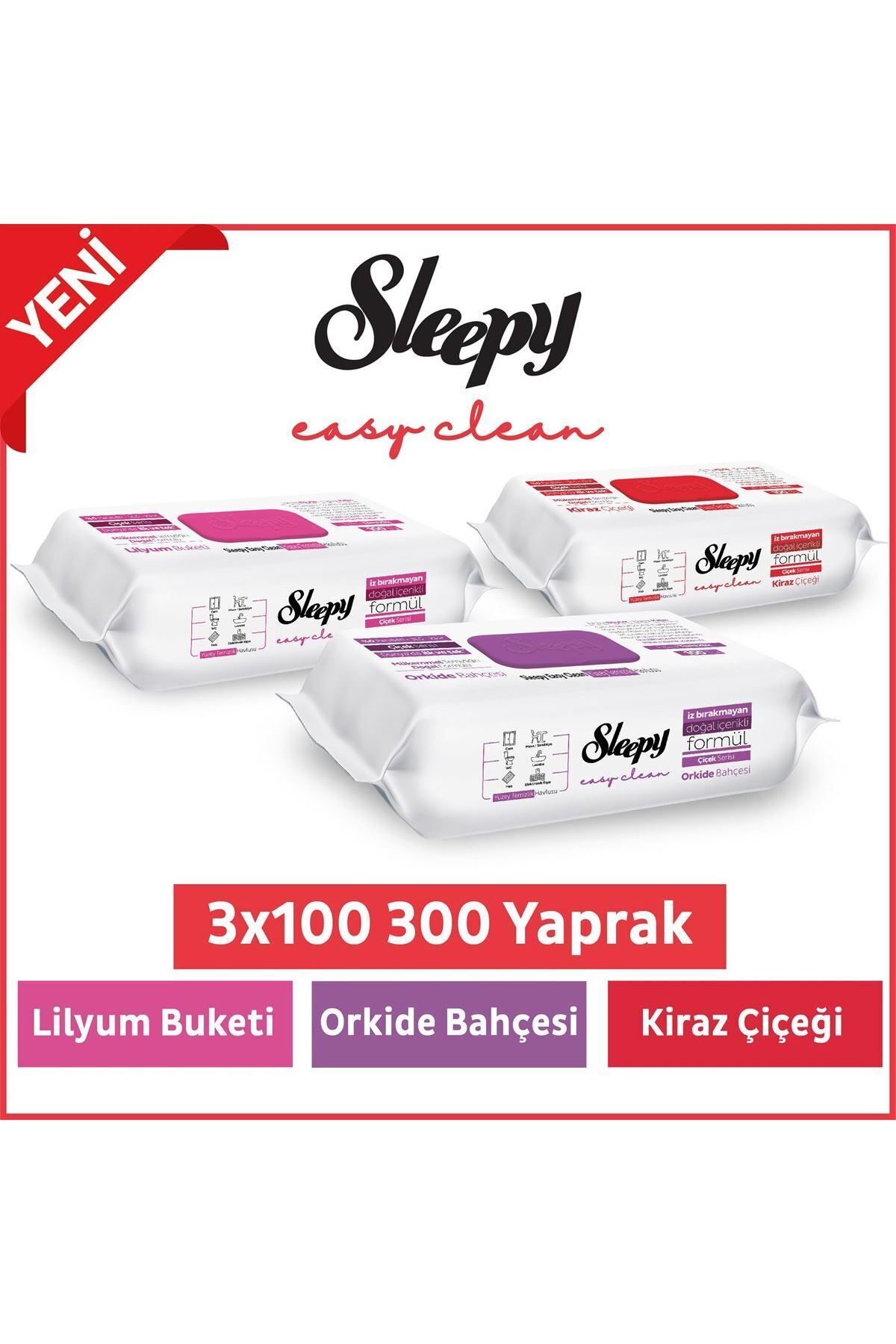 Easy Clean Lilyum Orkide Kiraz Çiçeği Yüzey Temizlik Havlusu&mendili 3x100 (300 YAPRAK)