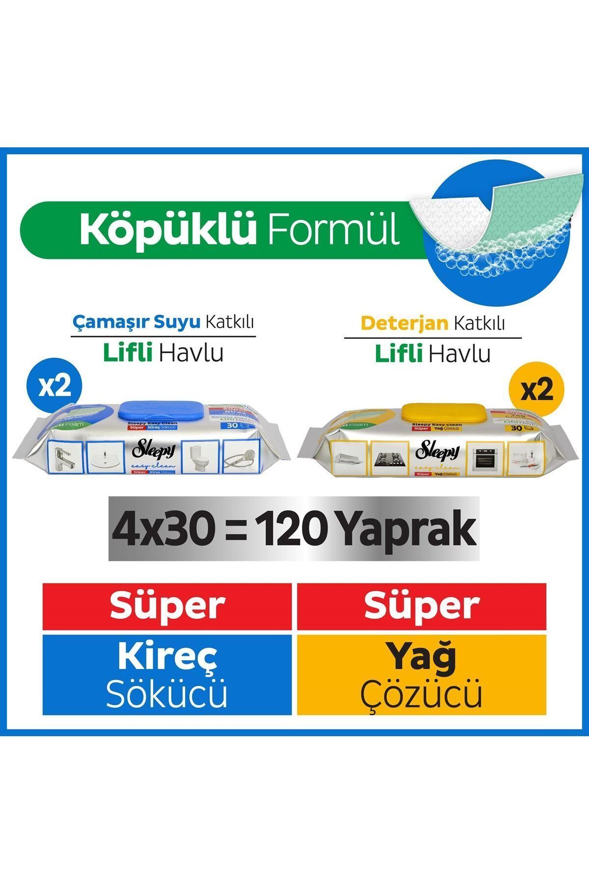 Easy Clean Süper Yağ Çözücü&kireç Sökücü Yüzey Temizlik Havlusu&mendili 4x30 (120 YAPRAK)