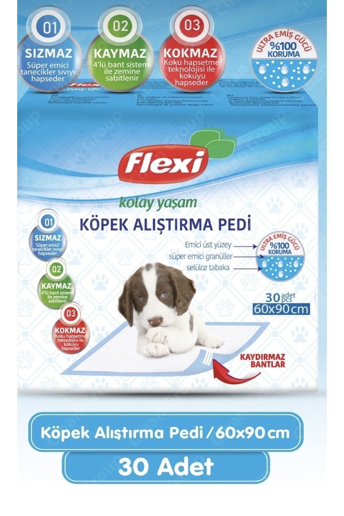 Flexi Köpek Alıştırma Çiş Pedi Kaydırmaz Bantlı 30 Adet 60x90cm