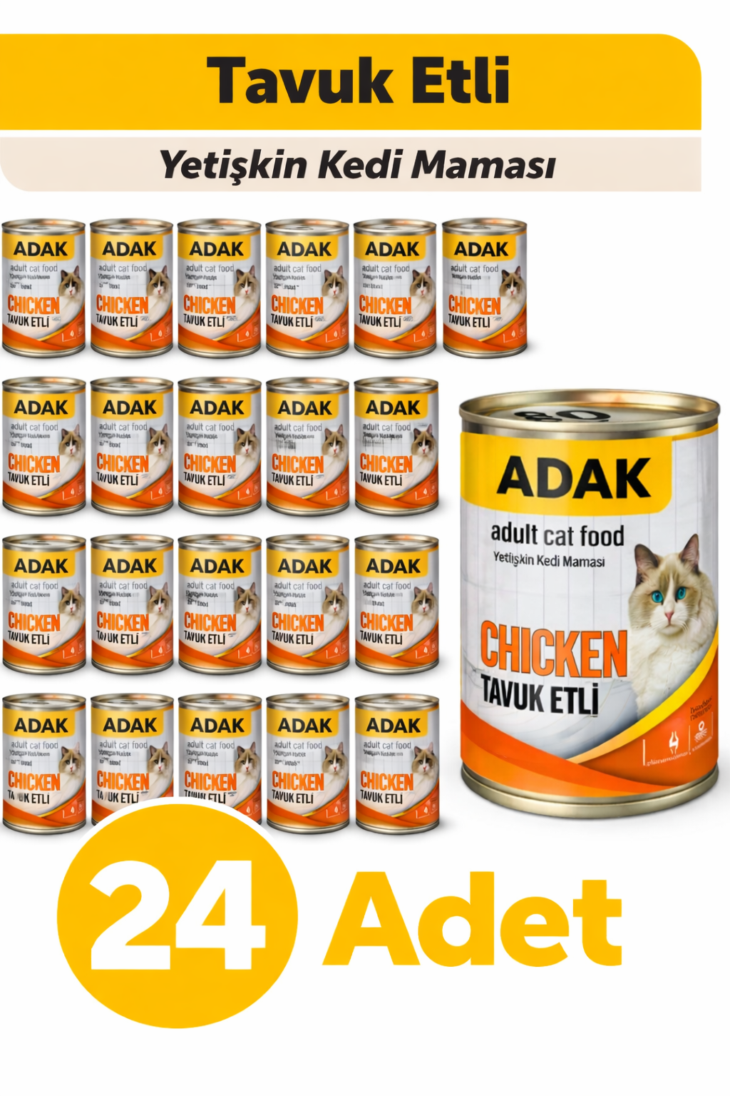 Adak Tavuk Etli Yetişkin Kedi Maması Konservesi 415 Gr x 24 Adet