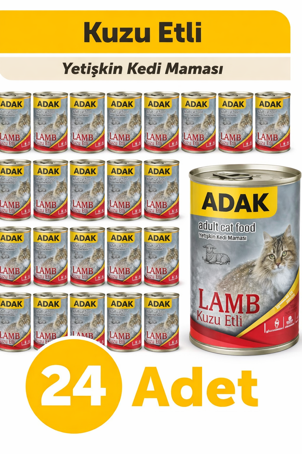 Adak Kuzu Etli Yetişkin Kedi Maması Konservesi 415 Gr x 24 Adet