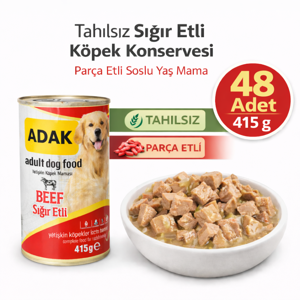 Adak Sığır Etli Yetişkin Köpek Konservesi 415 Gr x 48 Adet