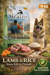 Realist Kuzu Etli ve Pirinçli Yetişkin Köpek Maması 15 KG