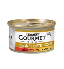 Gourmet Gold Çifte Lezzet Sığır Etli ve Tavuklu 85 gr Yetişkin Konserve Kedi Maması 85 gr x 24 Adet