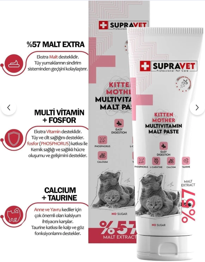 Supravet Hamile Ve Yavru Kediler Için Kalsiyum Ve Taurinli Multi Vitamin Kedi Macunu 100 Gr.