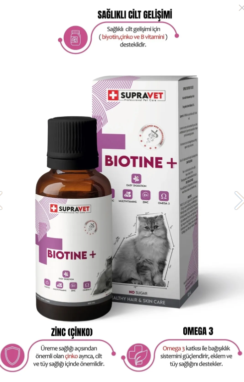Supravet Plus +b For Cats Biotine Damla 100 Ml + Zinc + Multi Vitamin ( Kediler Için Tüy Sağlığı Damlası )