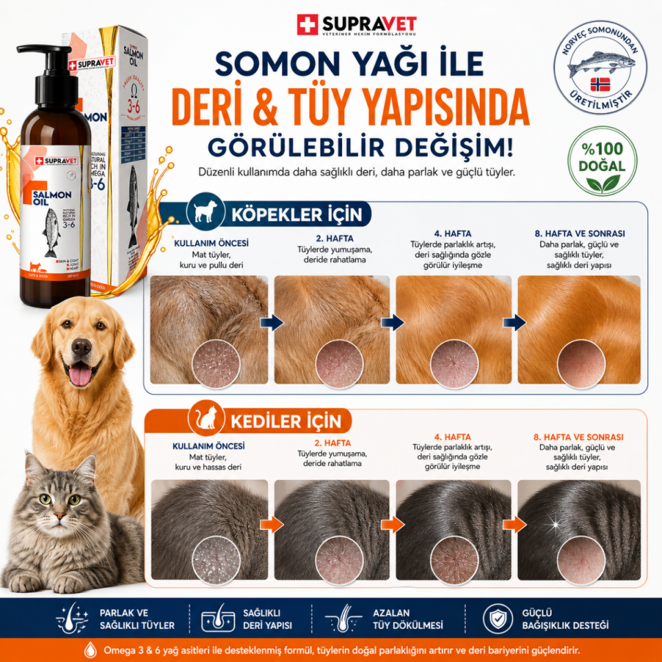 Kedi Köpek Somon Yağı 200 ML – Doğal Norveç Somon Yağı, Omega 3, Tüy ve Deri Sağlığı