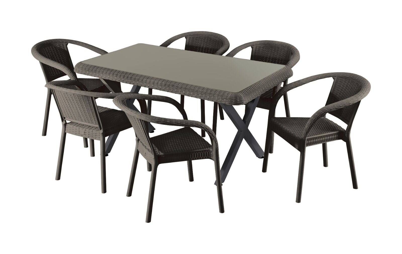 Bambu 90x150 6’lı Camlı Masa Takımı