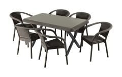 Bambu 90x150 6’lı Camlı Masa Takımı