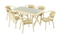 Bambu 90x150 6’lı Camlı Masa Takımı