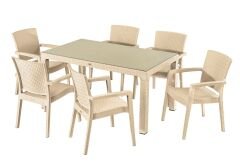 Rattan 90x150 6’lı Camlı Masa Takımı