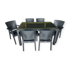 Rattan 90x150 6’lı Camlı Masa Takımı