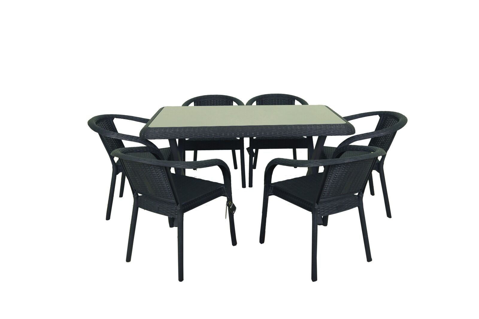 Rattan 90x150 6’lı Camlı Masa Takımı