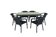 Rattan 90x150 6’lı Camlı Masa Takımı