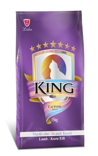 King Multicolor Renkli Taneli Kuzu Etli Yetişkin Kedi Maması 15 Kg