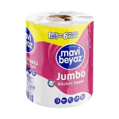 Mavi Beyaz Jumbo Havlu 1=6 Rulo