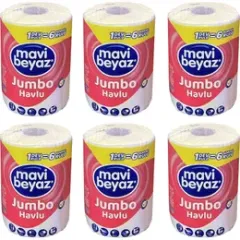 Mavi Beyaz 6'lı Dev Rulo Jumbo Havlu