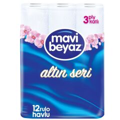 Mavi Beyaz Altın Seri Kağıt Havlu 12 Rulo