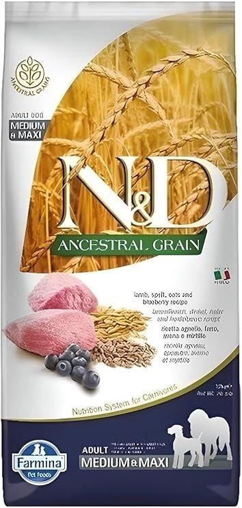 ND Ancestral Grain Düşük Tahıllı Kuzu Etli ve Yaban Mersinli Orta Büyük Irk Yetişkin Köpek Maması 12 kg