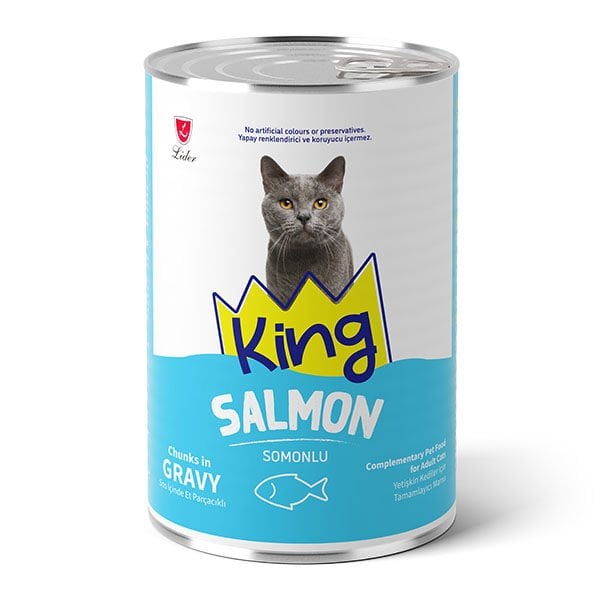 King Sos İçerisinde Et Parçacıklı Somonlu Kedi Konservesi 400 gr x 12 Adet