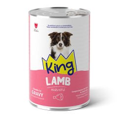 King Sos İçerisinde Et Parçacıklı Kuzu Etli Köpek Konservesi 400 gr x 24 Adet