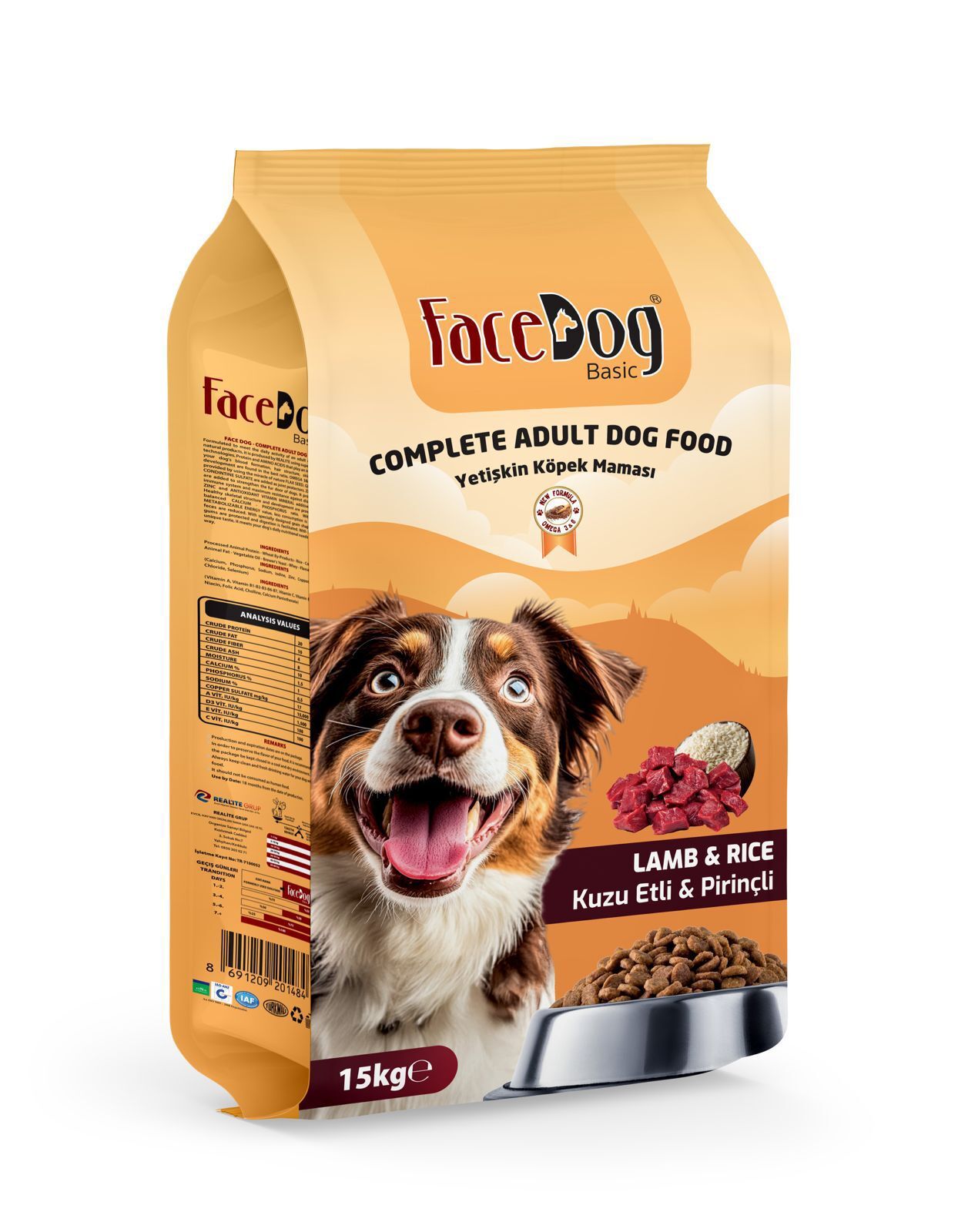 Face Dog  Kuzu Etli ve Pirinçli Yetişkin Köpek Maması 15 kg