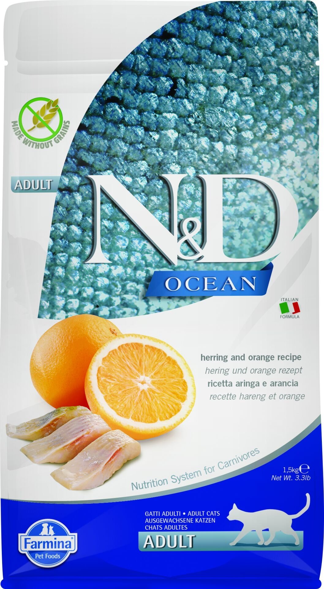 ND Ocean Tahılsız Balık Portakal Kedi Maması 1,5 Kg