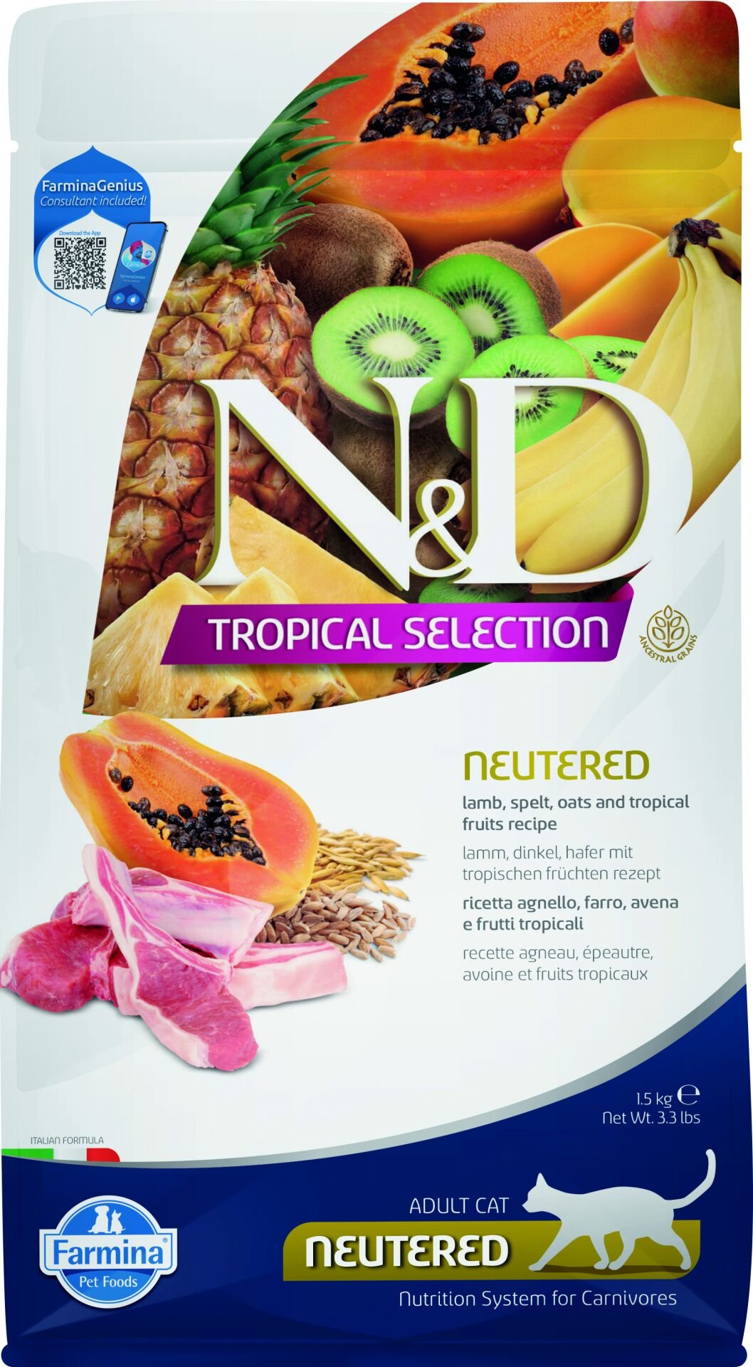 ND Tropical Selection Kuzu ve Meyveli Kısırlaştırılmış Kedi Maması 1,5 Kg