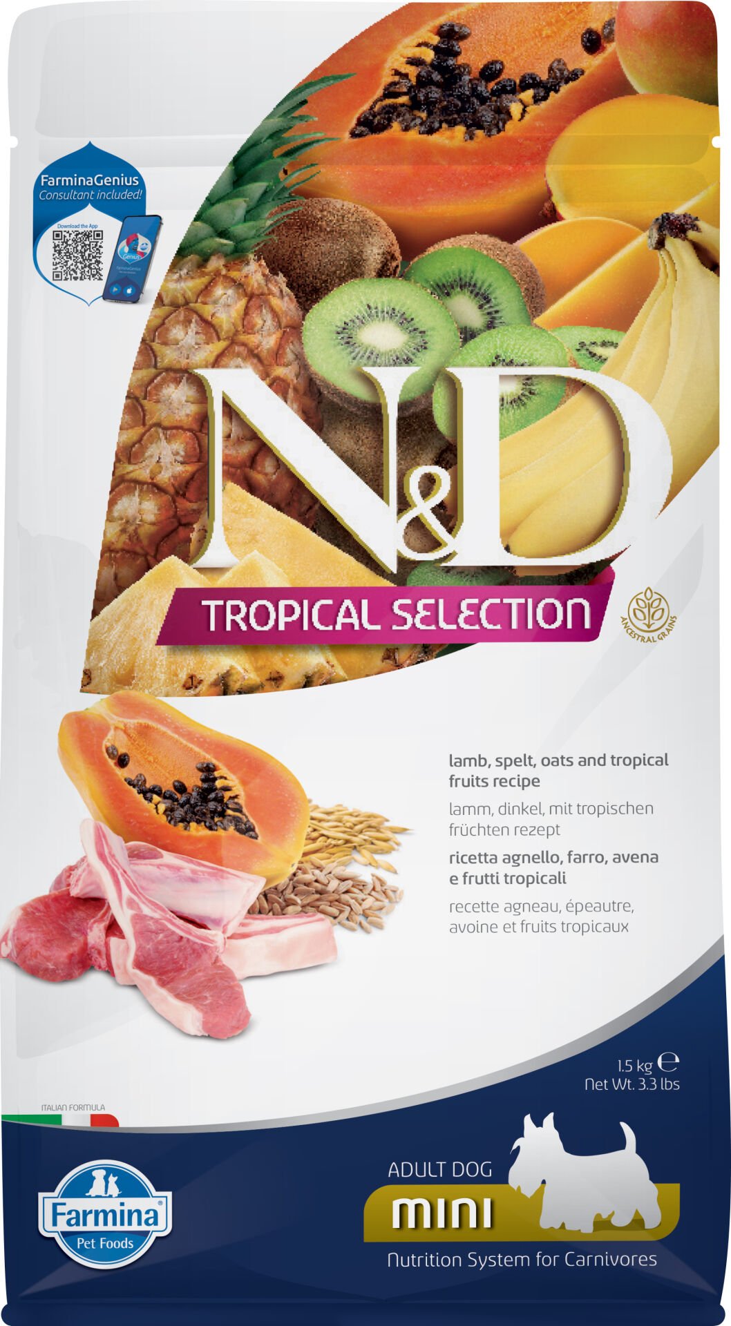 ND Tropical Selection Kuzu ve Meyveli Mini Irk Köpek Maması 1,5 Kg