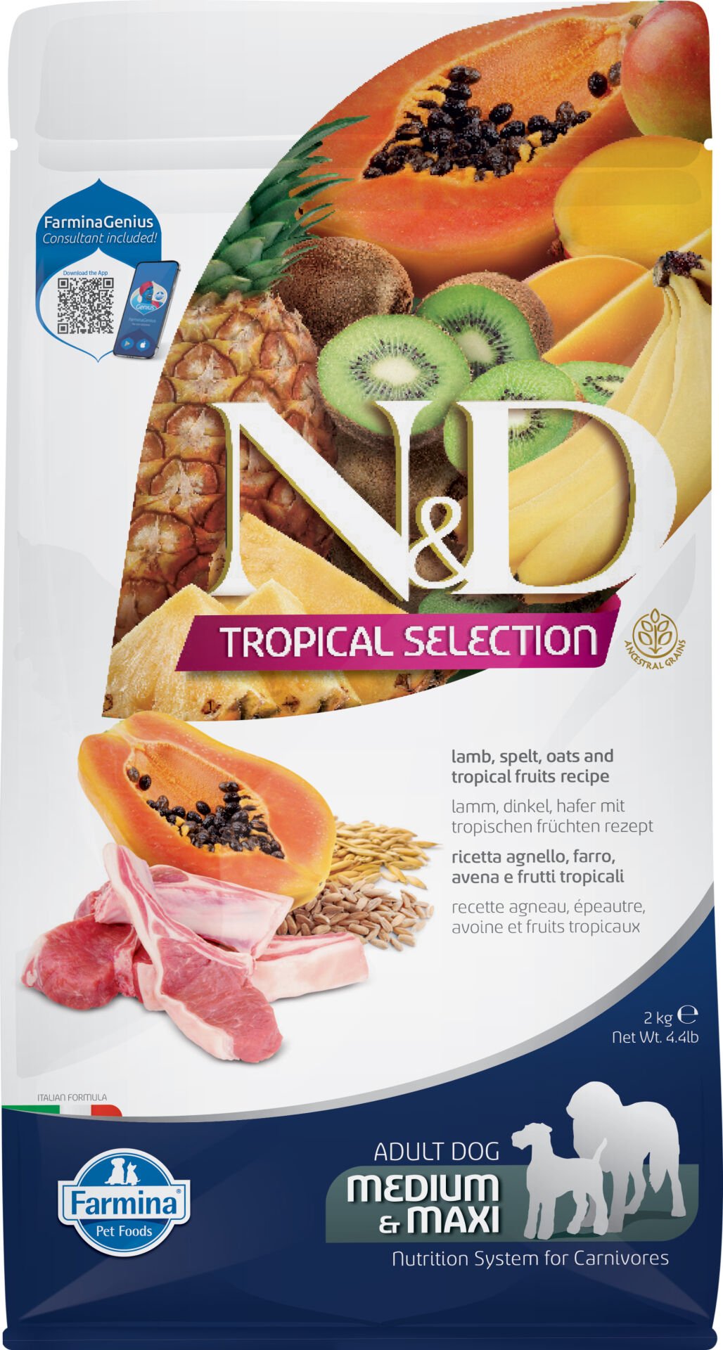 ND Tropical Selection Kuzu ve Meyveli Orta ve Büyük Irk Köpek Maması 2 Kg
