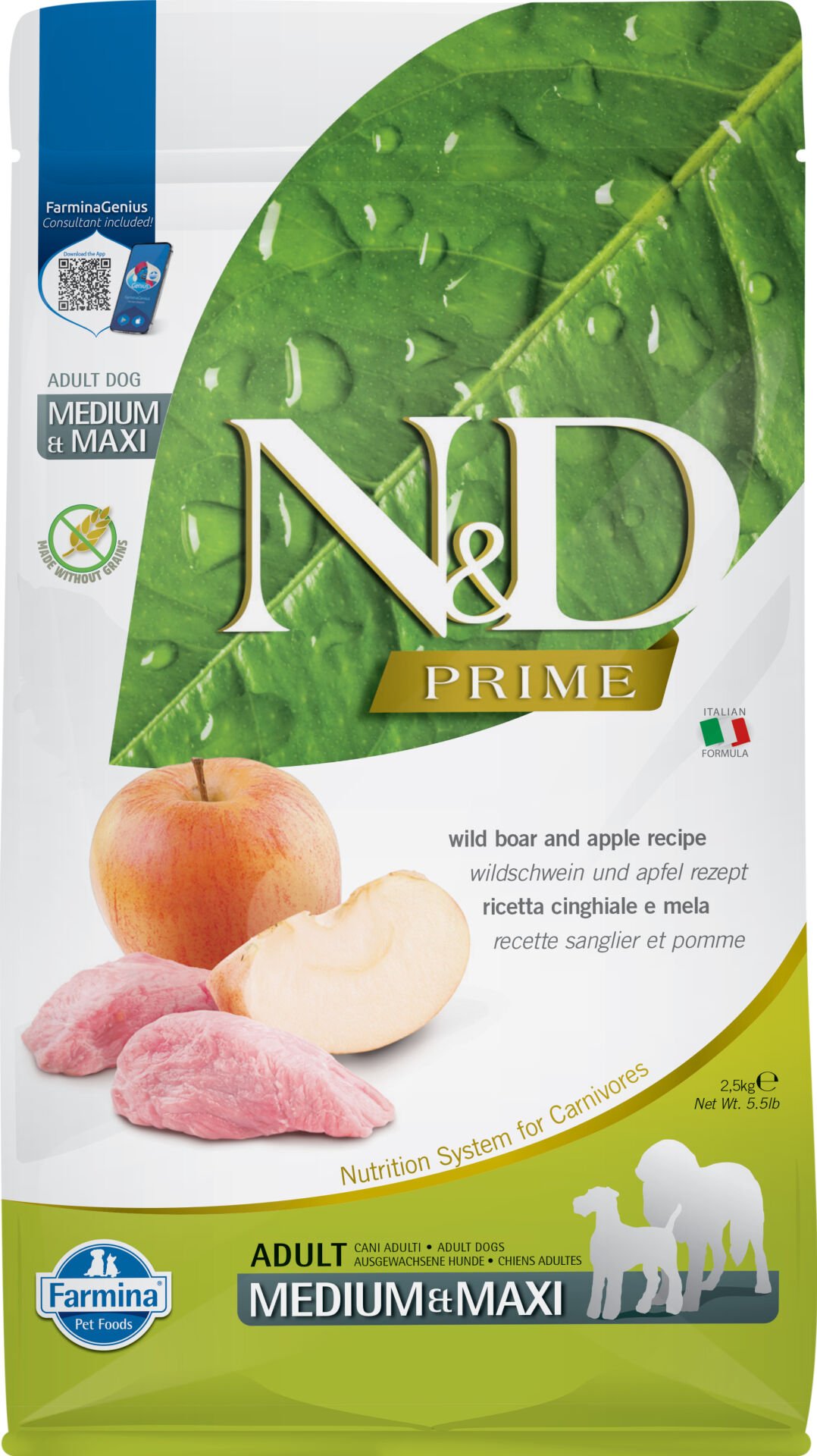 ND Yaban Domuzlu ve Elmalı Orta ve Büyük Irk Tahılsız Yetişkin Köpek Maması 2,5kg